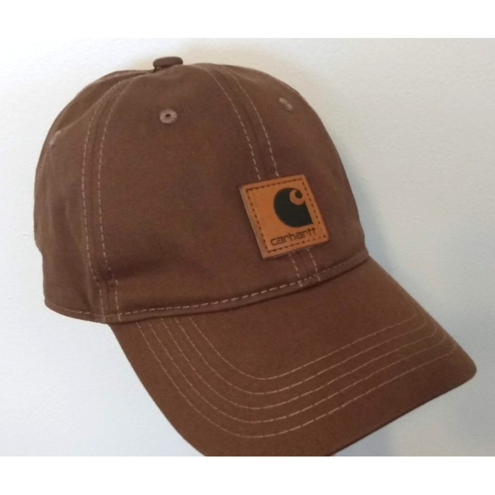 Carhartt ODESSA Brown Cap Strapback Leatherette Logo FastDry Dad Hat Workwear - Picture 2 of 5